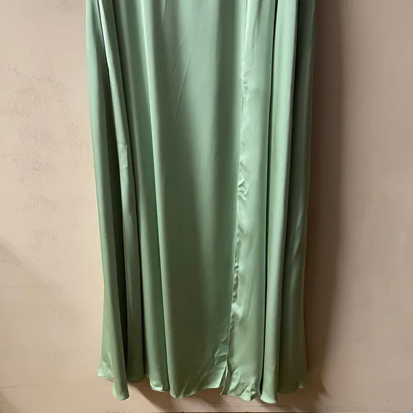Azazie Dusty Sage A-Line Satin Maxi Dress NWT Size A16 - Image 5