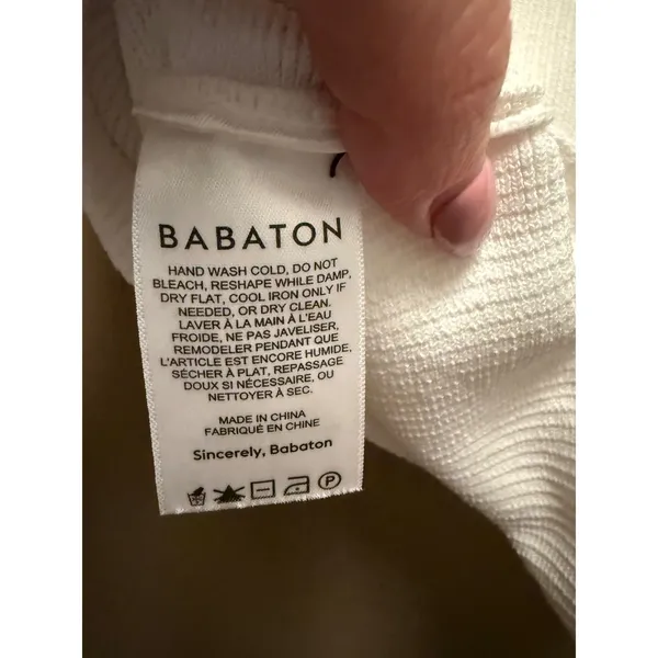 Babaton Sculpt Knit Square Neck Crop Top White Ribbed Short Sleeve Small - Image 4