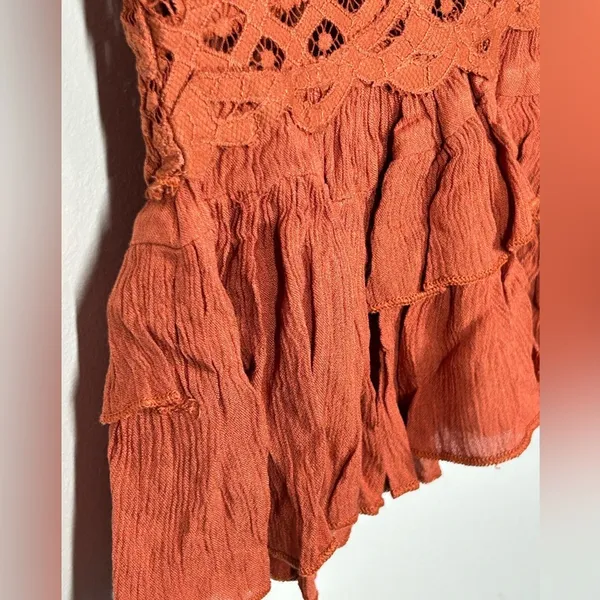 NWT Free People Adella Cami XS Winding Roads Rust Lace Peplum Top - Image 7