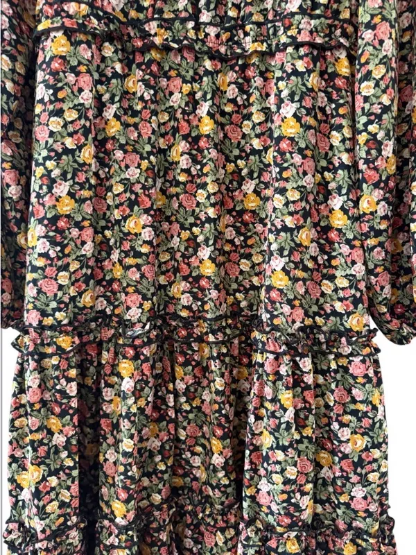 Altar’d State Black Floral Tiered Midi Dress with Puff Sleeves - Image 5
