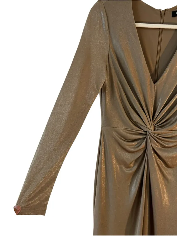Lauren Ralph Lauren Nadira Metallic Gold Twist Front Gown Dress Size 6 - Image 9