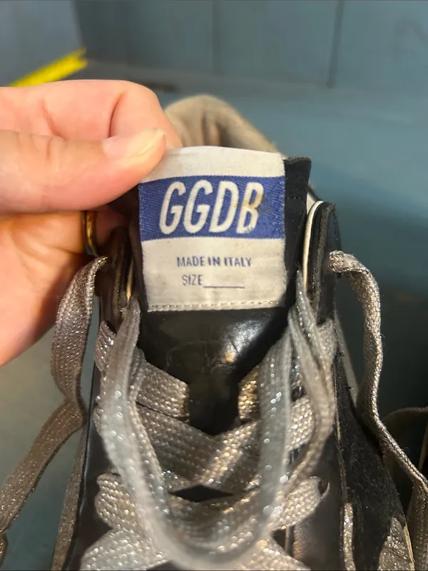 Golden Goose Black Leather Sneakers with Silver Glitter Panels | Size 37 US 7 - Image 12