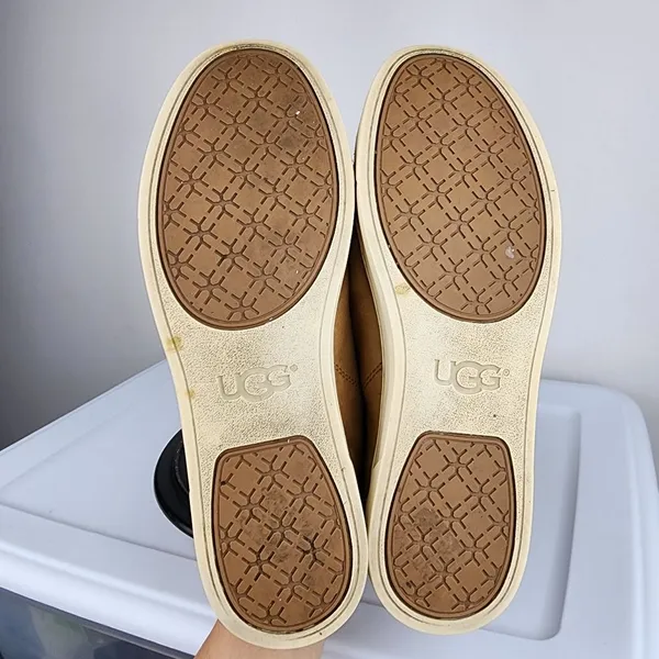UGG Australia Taya Tan Leather Sneakers Silver Metallic Accent Size 9.5 - Image 7