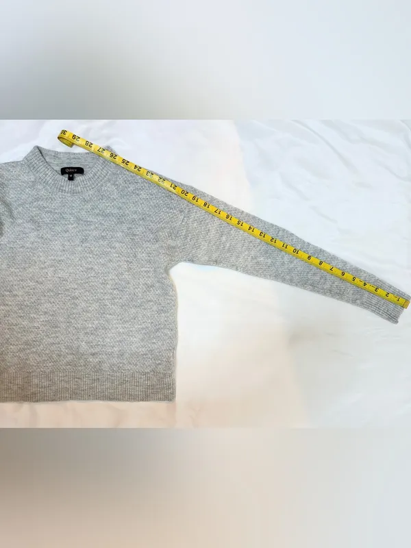 Quince Baby Alpaca Wool Diamond Stitch Crew Sweater – Light Grey – M - Image 9