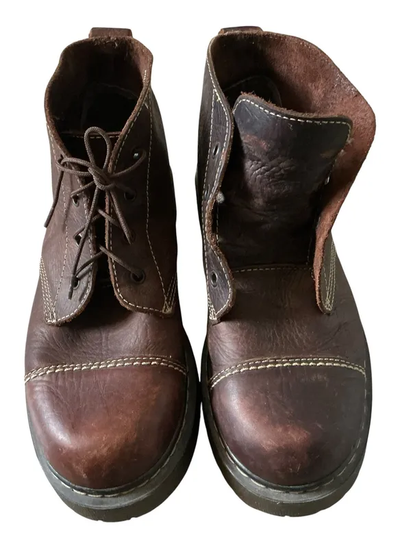 Vtg Beaver creek unisex brown leather chunky biker boots lace up sz 7 - Image 6