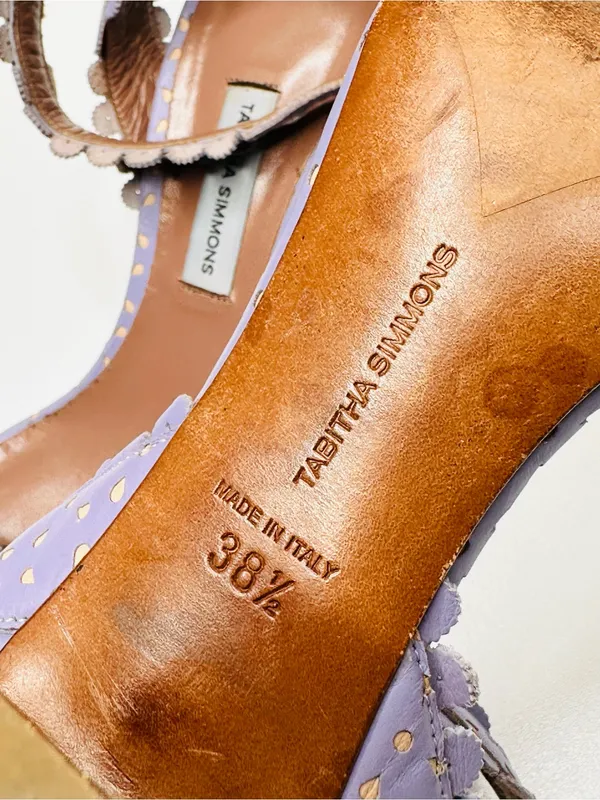 Tabitha Simmons Leticia Lavender Purple Perforated Leather Sandals Heels Shoes - Image 9