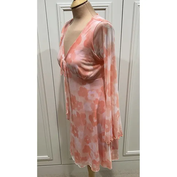 See You Monday Floral Mesh Empire Waist Dress‎ Retro 70's Groovy - Image 6
