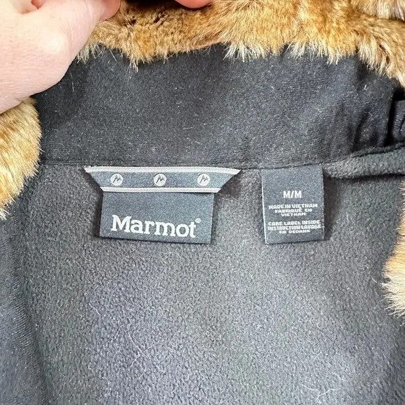 Marmot Womens Brown Softshell Faux Fur Trim Hooded Vest Size Medium Full Zip - Image 4