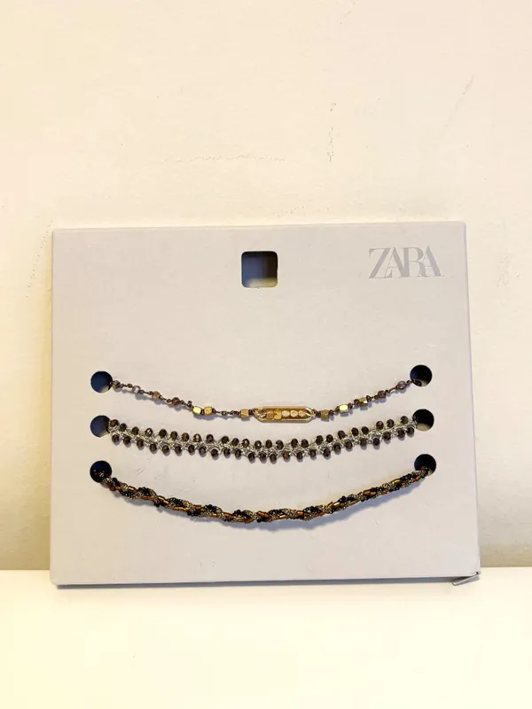 Zara Pack of 3 Cord Beaded Metallic Adjustable Anklets Gold Silver Brown NWT - Image 2