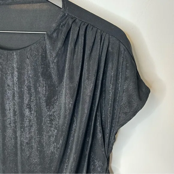 Alice + Olivia‎ Black Shimmery Short Sleeve Draped Ruched Top Size XS NWT - Image 4