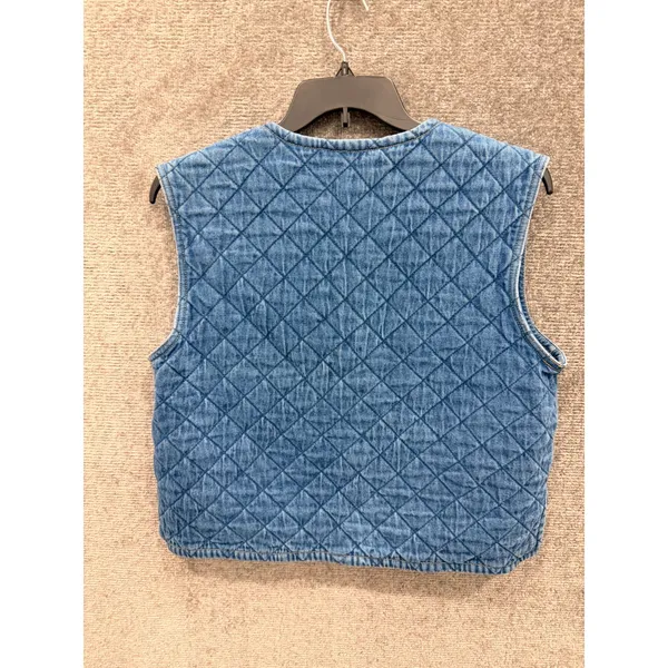 Sostanza Womens Vest Large Blue Denim Workwear Quilted Back Multi-Pocket Utility - Image 6