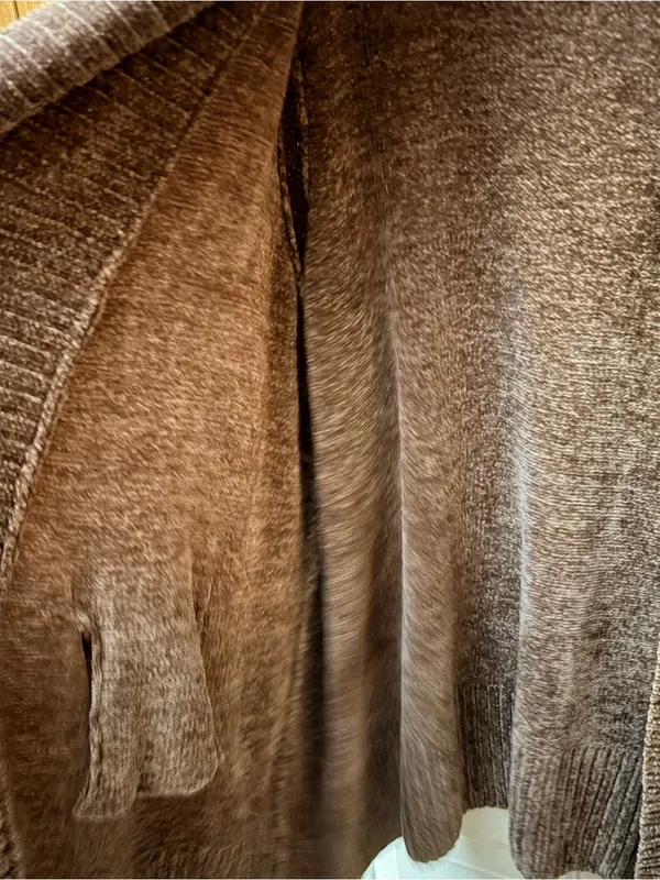 Orvis Brown Chenille Open-Front Shawl Cardigan - Image 6