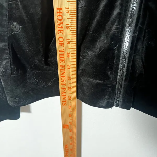 Hello Kitty Velour Zip Up Hoodie S/M Black Embossed Velvet Jacket - Image 5