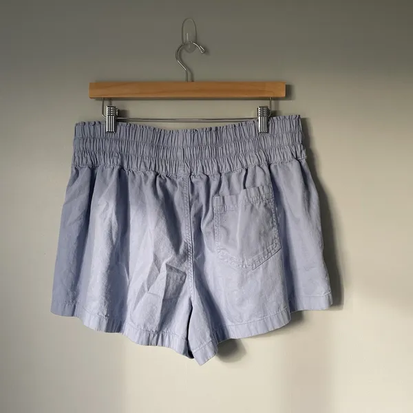 Aerie Pleated Relaxed Fit Shorts Drawstring 100% Cotton Blue Women's Size Large - Image 2