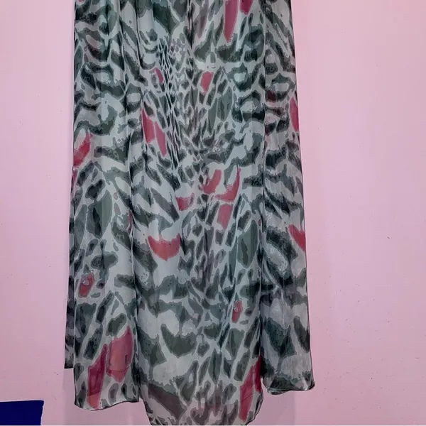 Erin Maxi Dress Women Size 8 Halter Sheer Overlay Abstract Print Preppy Sundress - Image 7