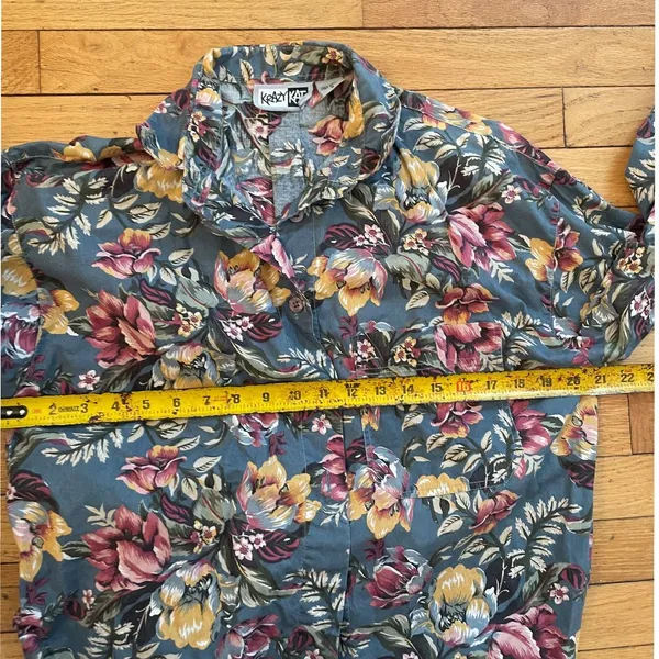 KRAZY KAT vintage retro blue‎ floral women's button down size small 100% cotton - Image 4