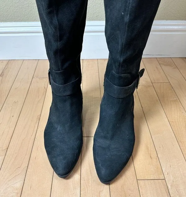 NINE WEST Black Suede Flat Riding Boot Size 8.5M Pointed Toe - Image 11