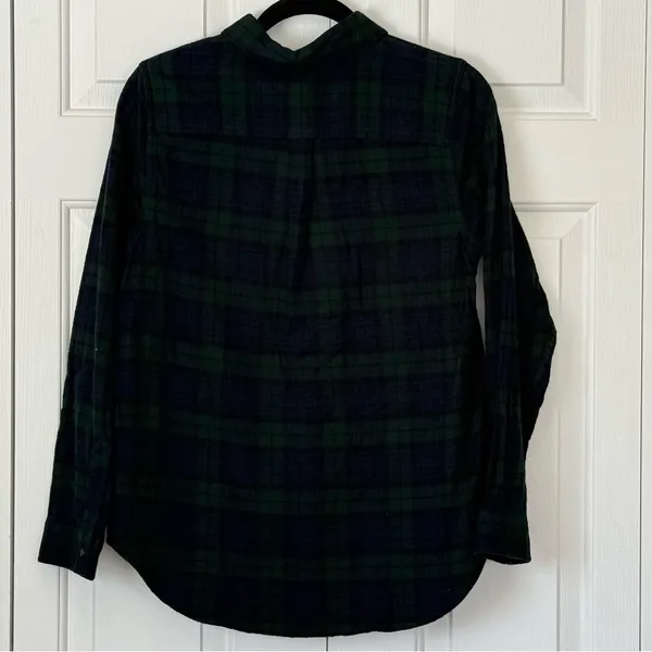 LL Bean Women's Scotch Plaid‎ Flannel Shirt Quarter Zip Indigo Tartan Small - Image 9