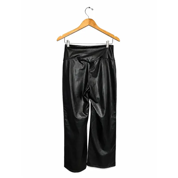 Halara Faux Leather Wide Leg Pants Womens Medium Black High Rise Pockets NWT - Image 3
