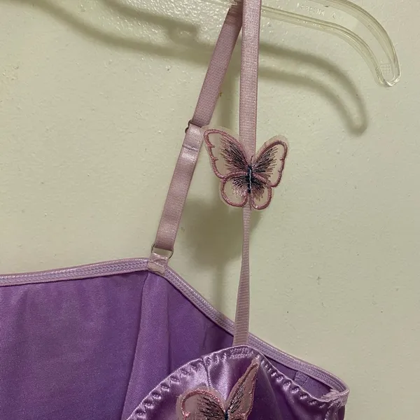 SheIn Lavender Purple Satin Corset Tank Top M Medium Butterfly Accents Butterflies - Image 5