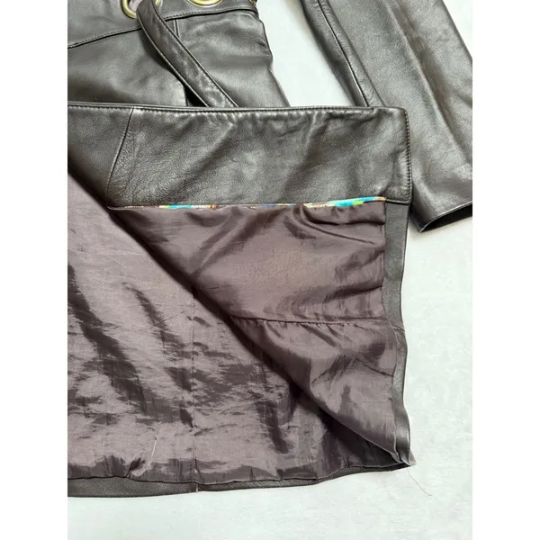Via Spiga Leather Jacket Women Small Brown Belted Grommet Trench Coat - Image 4