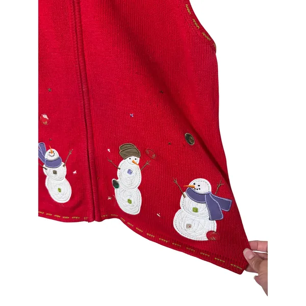 Christopher & Banks Red Snowman Embroidered Full Zip Knit Sweater Vest XL - Image 2