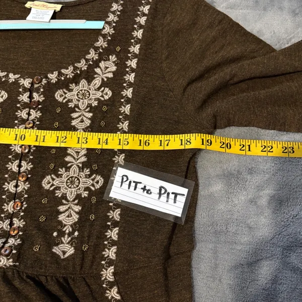 Sweet Magnolia Embroidered Long Sleeve Midi Dress M Brown Boho Peasant Cottage - Image 8