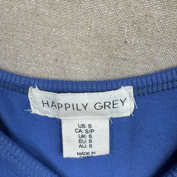 Happily Grey Blue T-Shirt Size S Embroidered Tis the Season Crop Short Sleeves - Image 4