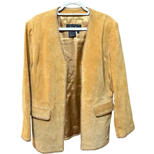 Terry Lewis Classic Luxuries Suede‎ Leather Pant Suit Blazer Set Camel Tan Sz L - Image 7