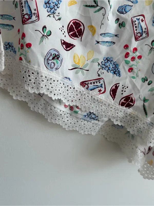 Colsie White Fruit/Sardine Printed Lace Trim Sleep Shorts - Image 3