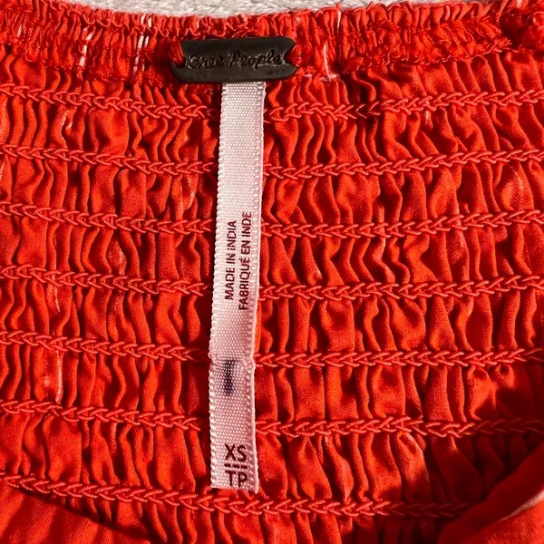 Free People Women's Orange Striped Puff Sleeve Crop Top Blouse Size XS - Image 4