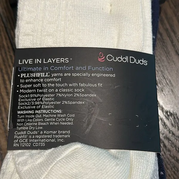Cuddl Duds Plushfill Crew Socks 3-Pack NEW Navy Grey White Warm Cozy Size 4-10 - Image 8