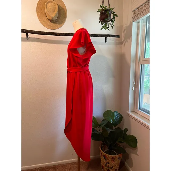 Amanda Uprichard Martinque Red Ruffled Wrap Midi Summer Dress Size Medium USA - Image 5