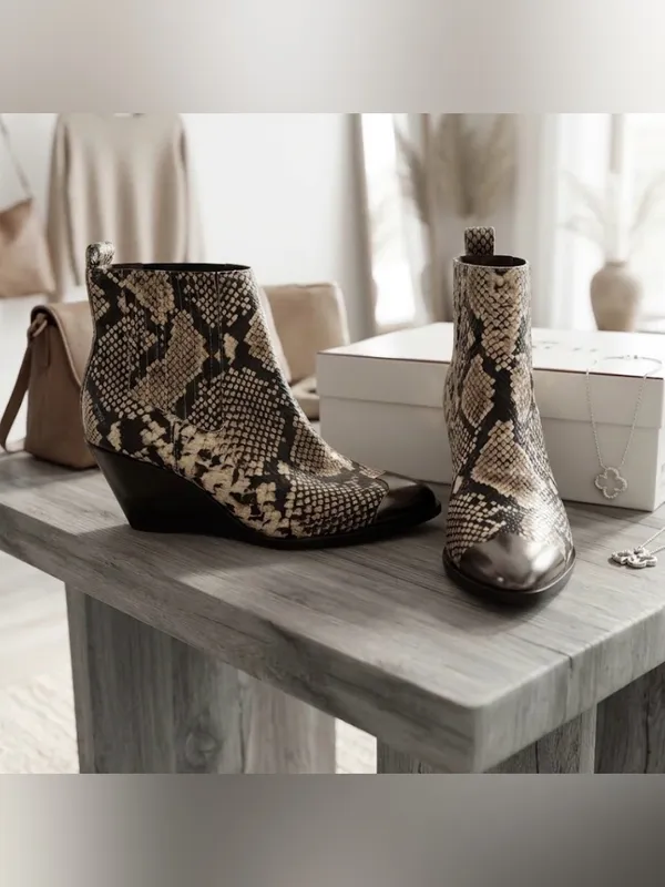 Treasure & Bond Metallic-Tip Snake Print Wedge Ankle Boot sz8.5 (no box) - Image 2