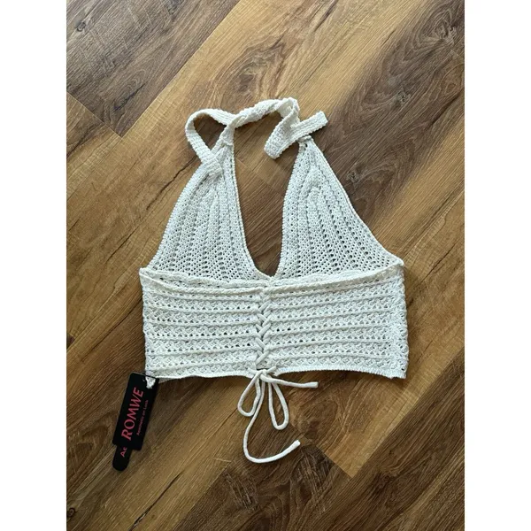 NWT Romwe Junior’s Crochet Halter Crop Top Size US 12‎ XL Festival Sexy Boho - Image 3