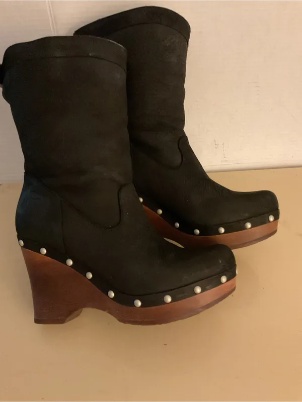 UGG women black leather platform clog Carnegie boots US 8 - Image 6