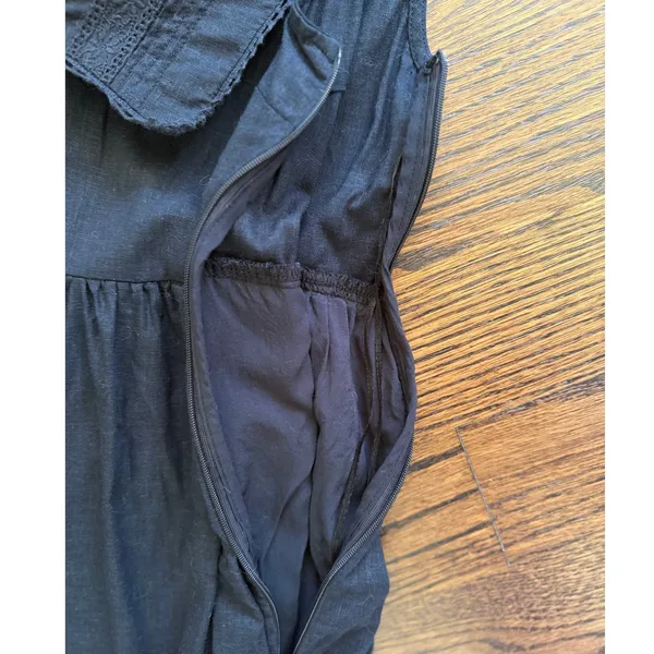 Free People Black Linen Blend Wide Leg Peter Pan Collar Jumpsuit Whimsygoth - Image 4