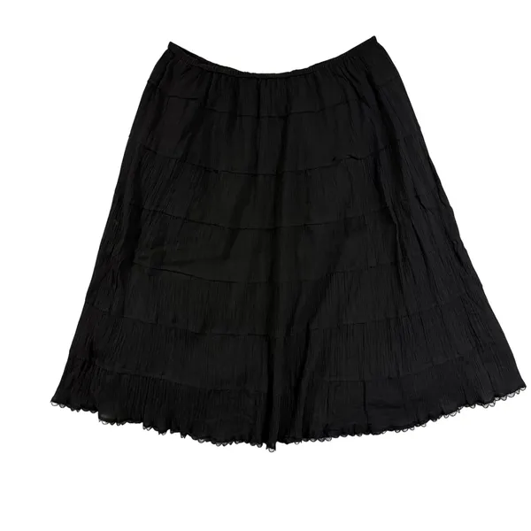 VTG Spenser Jeremy L Tiered Midi Skirt Black Crinkle Lace Trim WhimsyGoth Witchy - Image 3