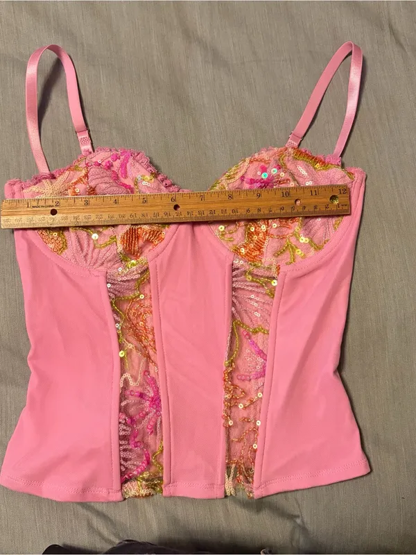 Edikted Medium Pink Inka Sequin Beaded Floral Underwire Top - Image 5