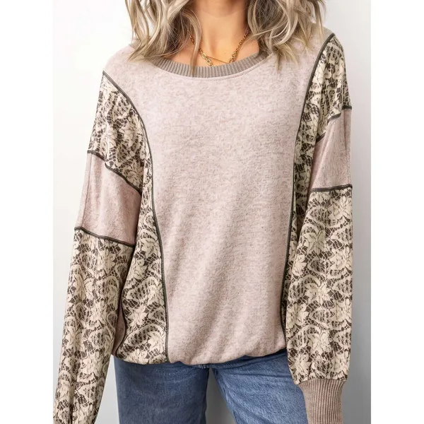 Floral Print Round Neck Long Sleeve Shift Top - Image 2