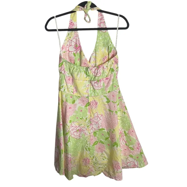 Lilly Pulitzer Size 8 Pink Green Floral Blast Willa Halter Dress Garden Party - Image 2