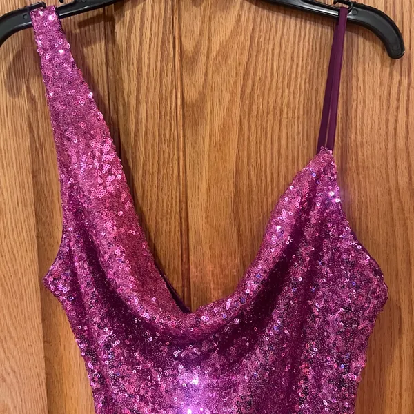 Hello Molly Citadel Skies Cowl Neck Deep Open Back Sequin Mini Dress Pink Size 2 - Image 11