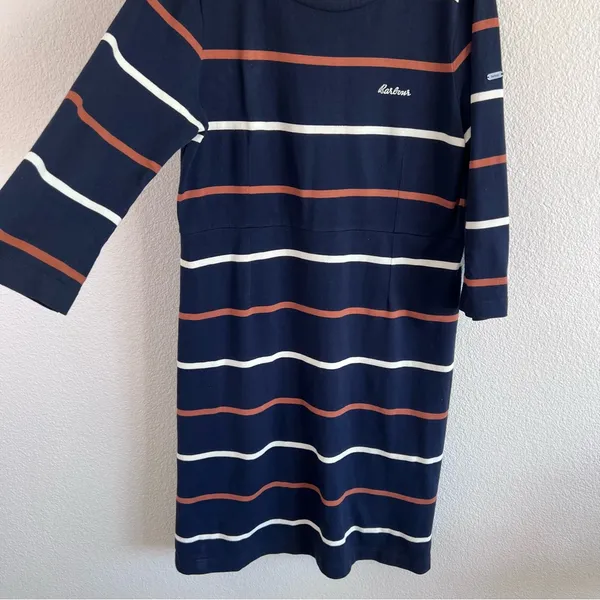 Barbour‎ Women's Oyster Stripe Cotton Knit Midi Dress Navy - Image 4