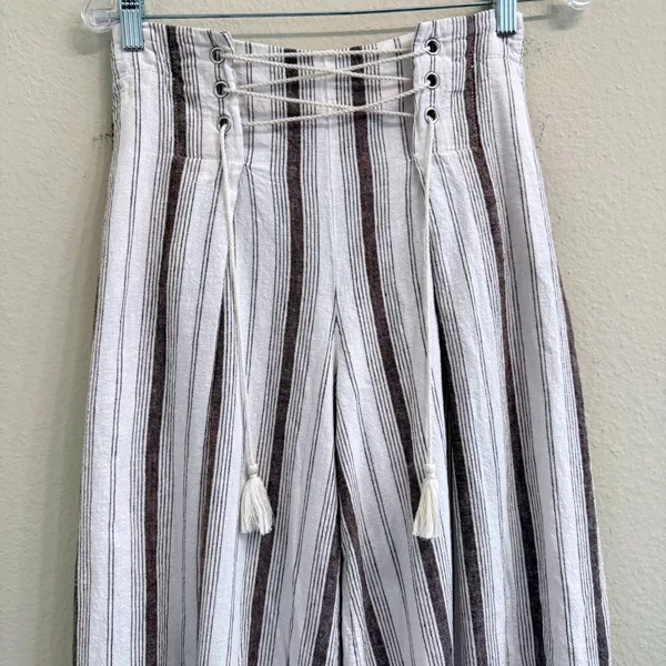 Anthropologie Chiara Corseted Wide Leg Pants Brown Motif Size 0 Linen Cotton - Image 6