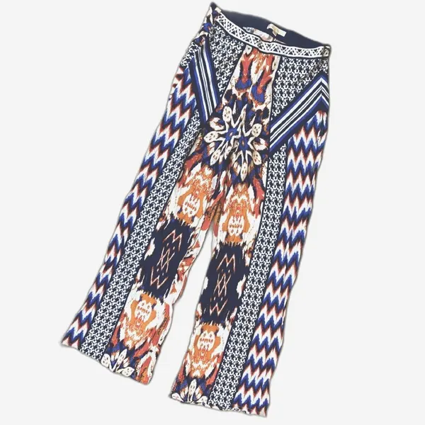 Jealous Tomato Boho Print Wide Leg High Rise Pants Womens Sz S Festival Tribal Aztec Patchwork - Image 2
