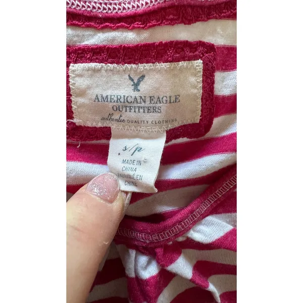 American Eagle Pink White Striped Cami Tank Top Small Y2K Spaghetti‎ Strap Logo - Image 3