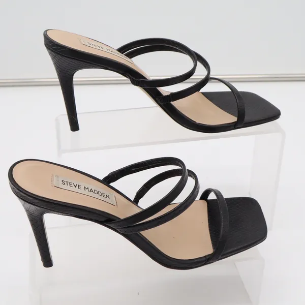 Steve Madden Womens Black Snakeskin Embossed Square Toe Strappy Heels 8.5 - Image 2