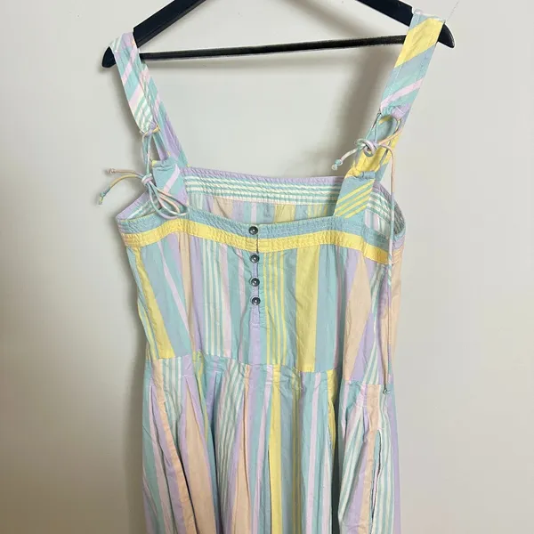 FREE PEOPLE Primavera Stripe Cotton Midi Dress in Pastel Combo Size Medium - Image 7