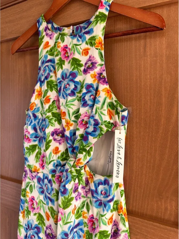 NWT For Love and Lemons Lucy Open Back Cutout Mini Dress Multi Floral Women’s XS - Image 5