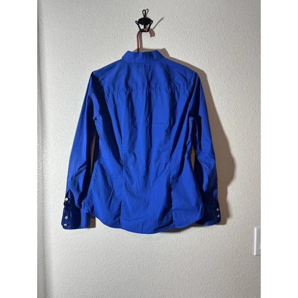 J. Crew Womens Size M Blue Stretch Perfect Long Sleeve Button-Front Cotton Shirt - Image 2